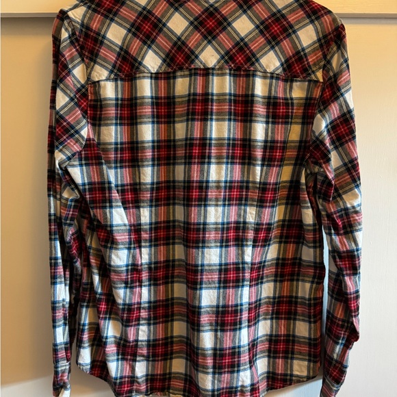 J. Crew Flannel shirt with ruffle collar in white out plaid/multi Size L EUC - Picture 5 of 5